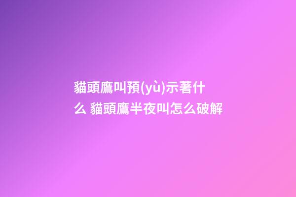 貓頭鷹叫預(yù)示著什么 貓頭鷹半夜叫怎么破解